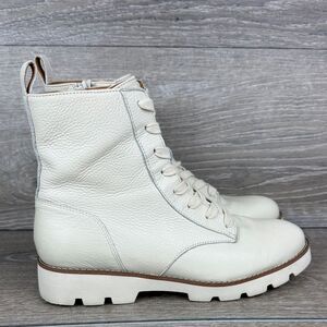 Vionic Lani Women’s Sz 7.5 Cream Tumbled Leather 8-Eye Lace Up Zip Combat Boots